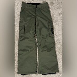DC snowboarding pants, olive green.
